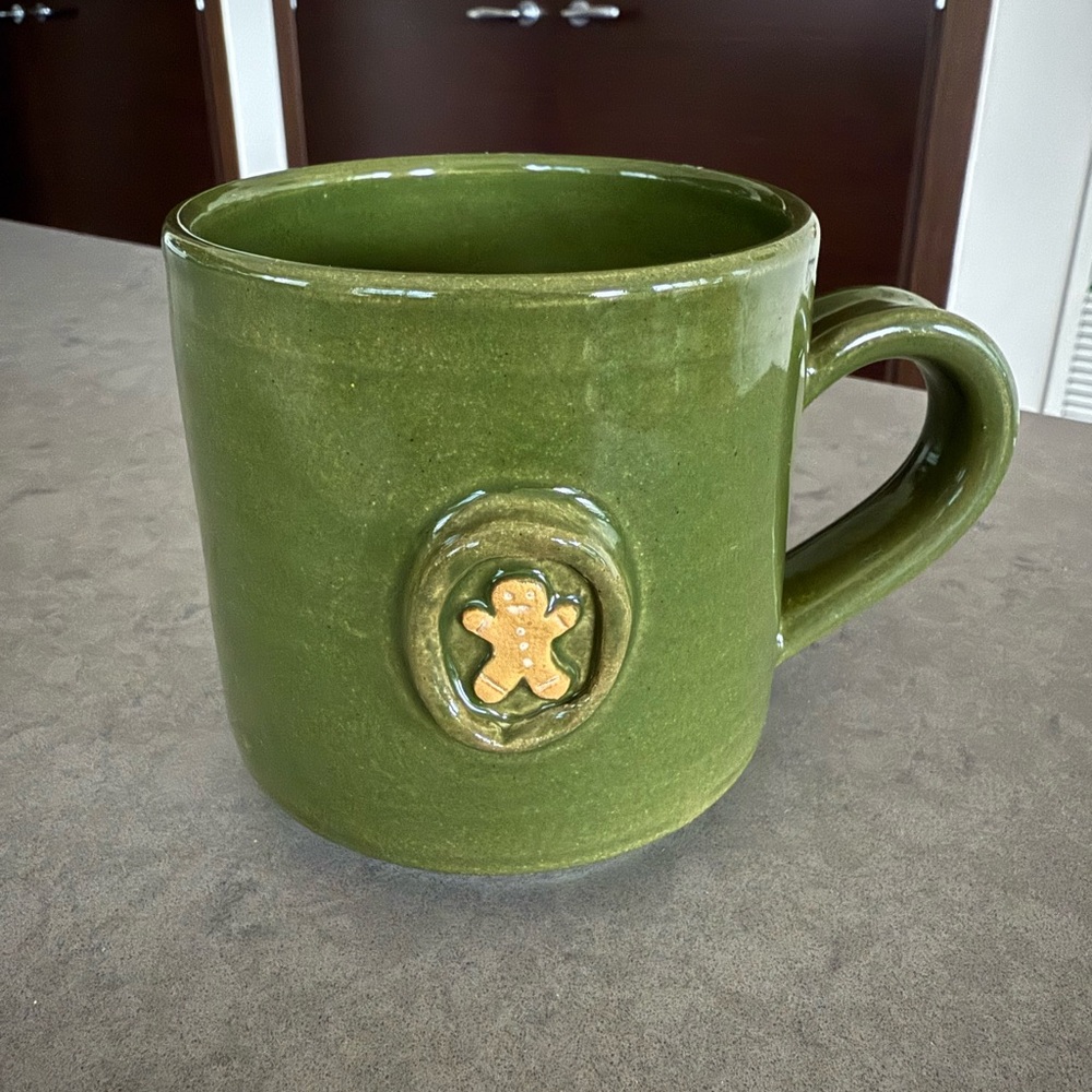 Magnolia Black Oak Ceramic Mug in Green with Gingerbread Design for Holiday
